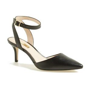 Esperance Black leather pointed pump Ankle Strap,